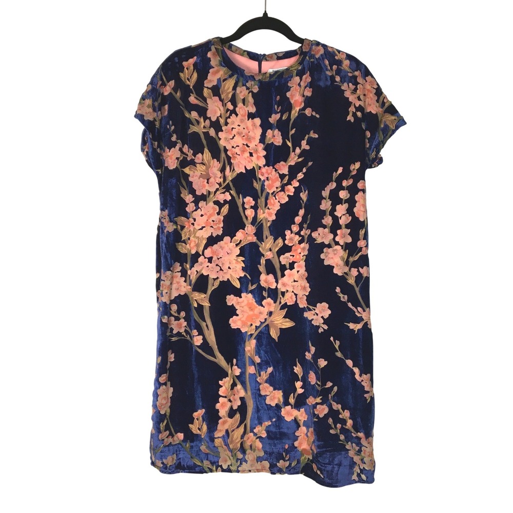 Glamorous Floral‎ Burnout Velvet Shift Dress 6 Tall Blue Cherry Blossom